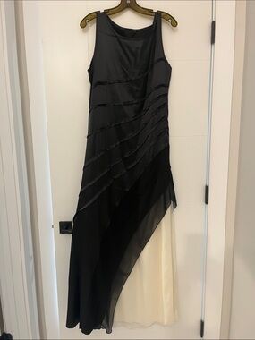Sleeveless Black Layered Asymmetrical Evening Dress